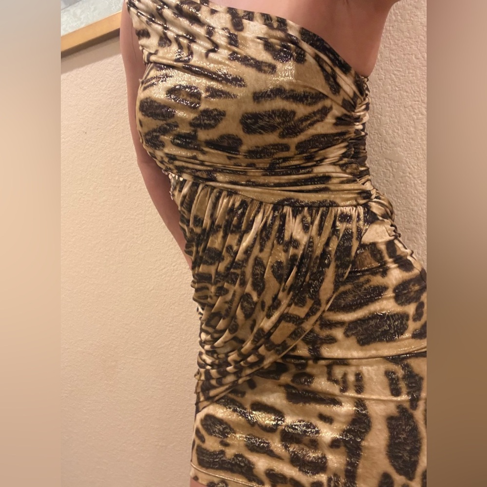 Vintage Y2K Arden B one-shoulder leopard print glitter embellishments Tube Dress